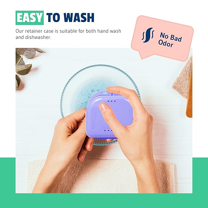 Retainer Case - Pack of 2 - Odorless Mouth Guard Case-Retainer Holder-Ventilated, Durable & Hygienic Night Guard Case for Carrying and Protecting Braces, Partial Dentures & Aligners-3.14 x 3.14 x 1.1