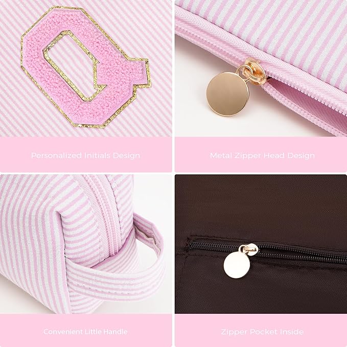 Personalized Makeup Bag for Women Girls - Fashion Cosmetic Bag Trendy Travel Toiletry Bag with Initials Letter - Teen Gifts - Pink,Q