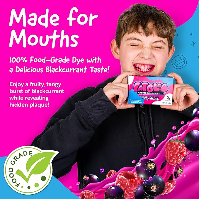 Fatglob Plaque Disclosing Tablets - Delicious Berry Flavor, Dental Care for Kids & Adults, Teeth Cleaning Made Easy, Perfect for Braces & Aligners, Essential Dental Care Kit 30 Counts
