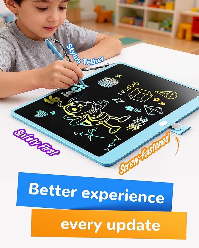 KOKODI LCD Writing Tablet, 16 Inch Colorful Doodle Board Drawing Tablet, Erasable Reusable Electronic Drawing Pads, Educational and Learning Toy for 3-6 Years Old Boy and Girls