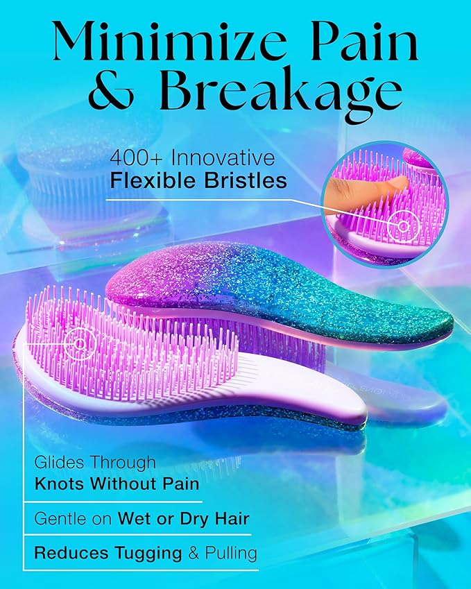 Lily England Detangler Hair Brush for Curly, Thick, Straight & Natural Hair - Gentle Detangling Brush for Women, Kids & Toddlers with Flexible Bristles - Smooth Hairbrush for Wet & Dry Hair, Purple