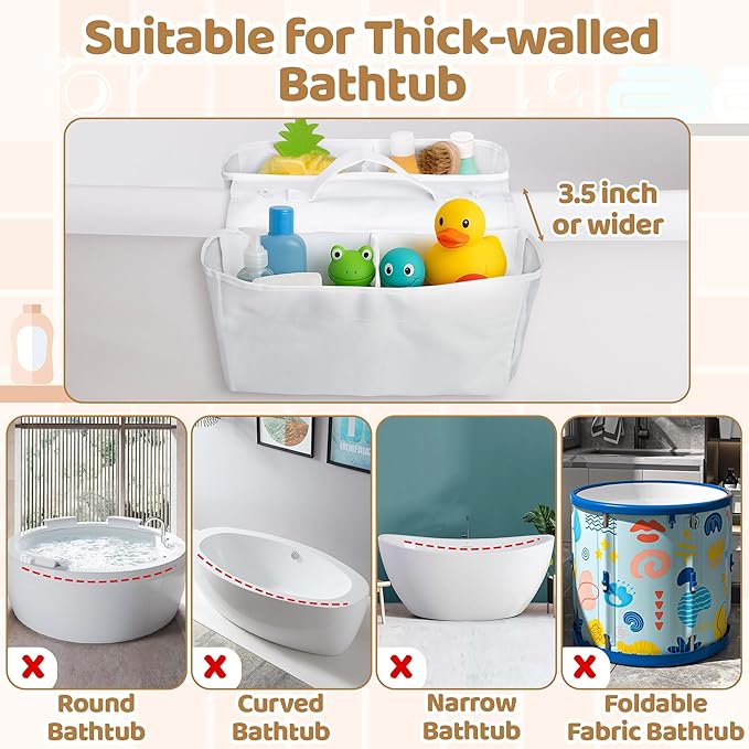 Bath Toy Storage Holder - Baby Bathtub Toys Organizer, Bathroom Bath Tub Mesh Sorting Net with 4 Compartments and Suction Cup, Double-pocket Shower Storage Quick-Drying Bag for Kids Toddlers