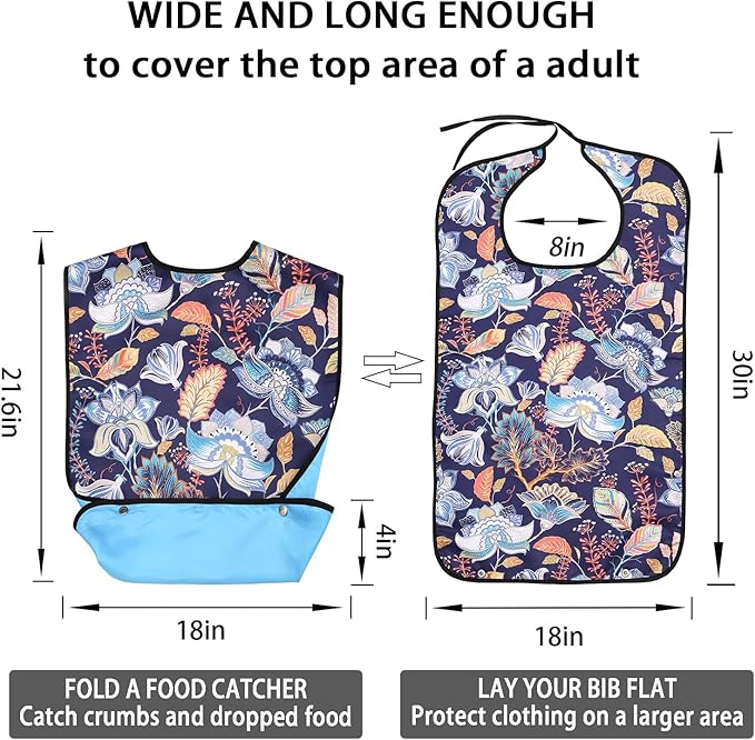 2 Pack Adult Bibs for Women, Waterproof Washable Bibs for Adults Senior Citizens, Adjustable and Reusable, Gifts for Women/Mom
