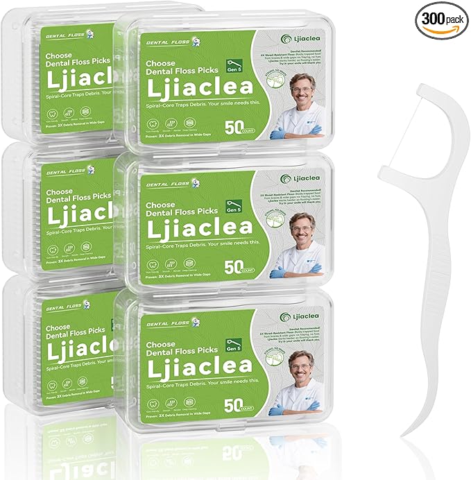 Floss Picks 300 Count Dental Floss Sticks Gen 5 Bulk Tooth Picks Flossers with Travel Case Toothpicks for Family Restaurant Adults Teeth Cleaning