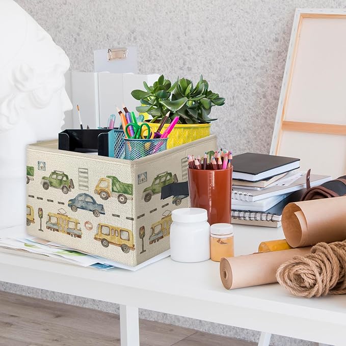 Car Boy Foldable Storage Bins Box with Handles, Transport Vehicles Collapsible Toys Books Clothes Organizer Basket for Kids Boys Toddler Bedroom Bathroom Nursery