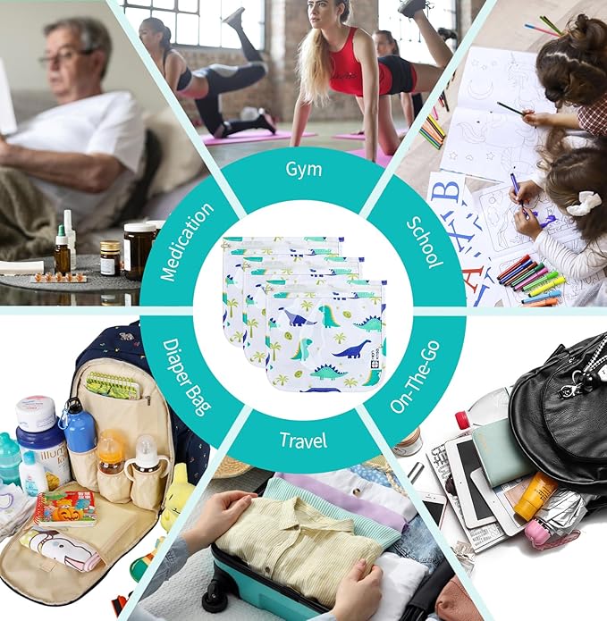 TSA Approved Toiletry Bag, Set of 3 Clear Travel Toiletry Bag Quart Size Zipper Travel Pouch, Waterproof Makeup Cosmetic Bag for Women Men Kids Toiletries Carry on, Dinosaur Large