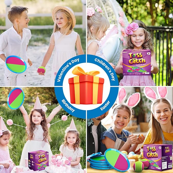 Aywewii Toss and Catch Ball Set, Boys Toys for 3 4 5 6 7 8 Year Old, Christams Sports Gifts Stocking Stuffers for Kids, Outdoor Games for Yard Backyard Camping Beach Family Party, 6 Paddles & 3 Balls