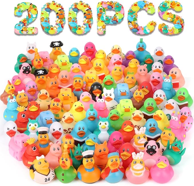 200 Pack Rubber Ducks in Bulk, Jeep Ducks for Ducking, Ducks for Jeeps Assorted, Bath Toys Floater Duck for Kids, Baby Showers Accessories Party Favors