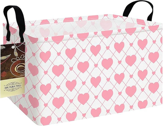 HUNRUNG Rectangle Storage Basket Cute Canvas Organizer Bin for Pet/Children Toys, Books, Clothes Perfect for Rooms/Playroom(REC-Heart)