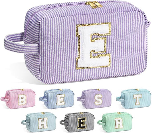 YOOLIFE Birthday Gifts for 4 5 6 7 8 9 10 11 12 13 14 15 16 Year Old Girl Gifts, Purple Gifts for Women Teen Girls Kids Her Daughter, Monogram Initial Girls Makeup Bag, Letter E