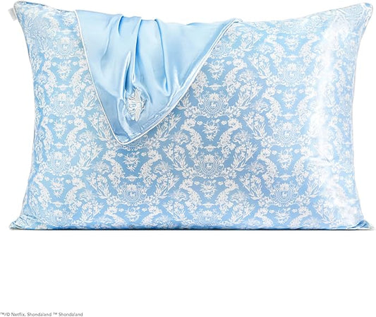 Kitsch x Bridgerton Satin Pillowcase with Zipper for Hair Skin, Softer Than Silk Pillow Cases, Wrinkle-Free, Cooling Satin Pillow Covers, Bridgerton - Toile De Blue, Standard Size (19"x26")