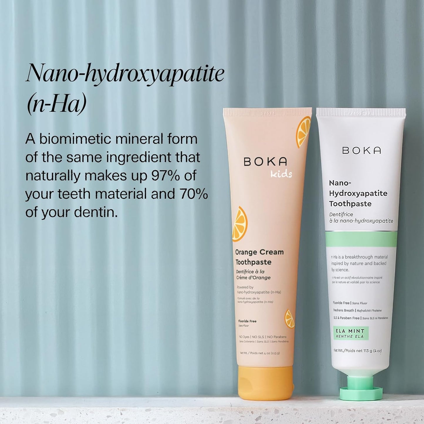 Boka Fluoride Free Toothpaste Nano Hydroxyapatite Toothpaste - Ela Mint, Orange Cream Flavor, 4 oz 2Pk US Manufactured