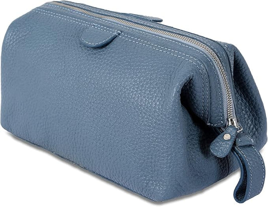 KomalC Premium Buffalo Leather Toiletry Bag for Men & Women – Leather Dopp Kit With Water resistant Lining, Premium Toiletry Travel Pouch, Unisex Wash Bag for Toiletries, Gifts for Men and Women