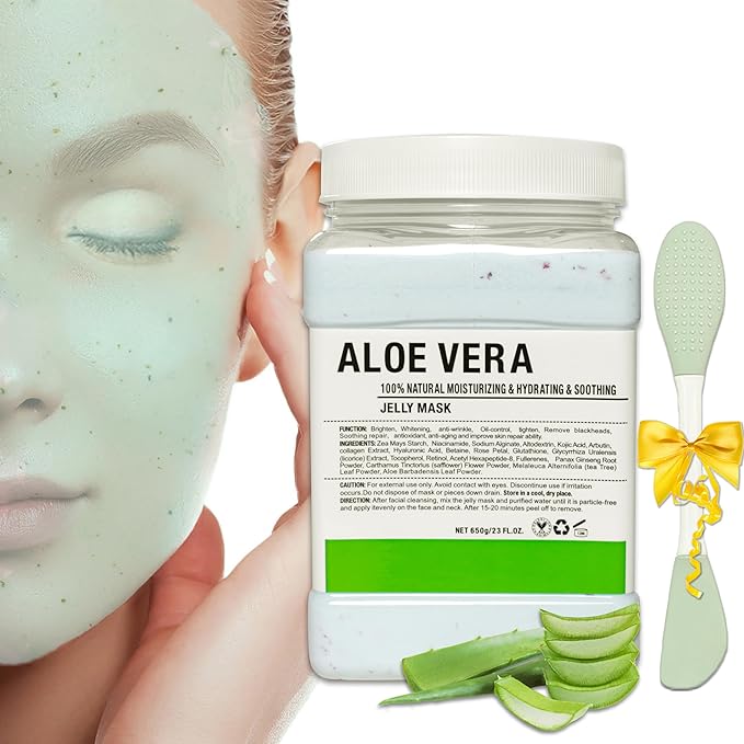 Jelly Mask Powder for Facials, Aloe Vera Jelly Masks for Facials Professional,Jelly Face Mask,Hydrating, Rubber Mask for Fight Fine Lines with Double-ended Silicone Brush, 23 Fl Oz