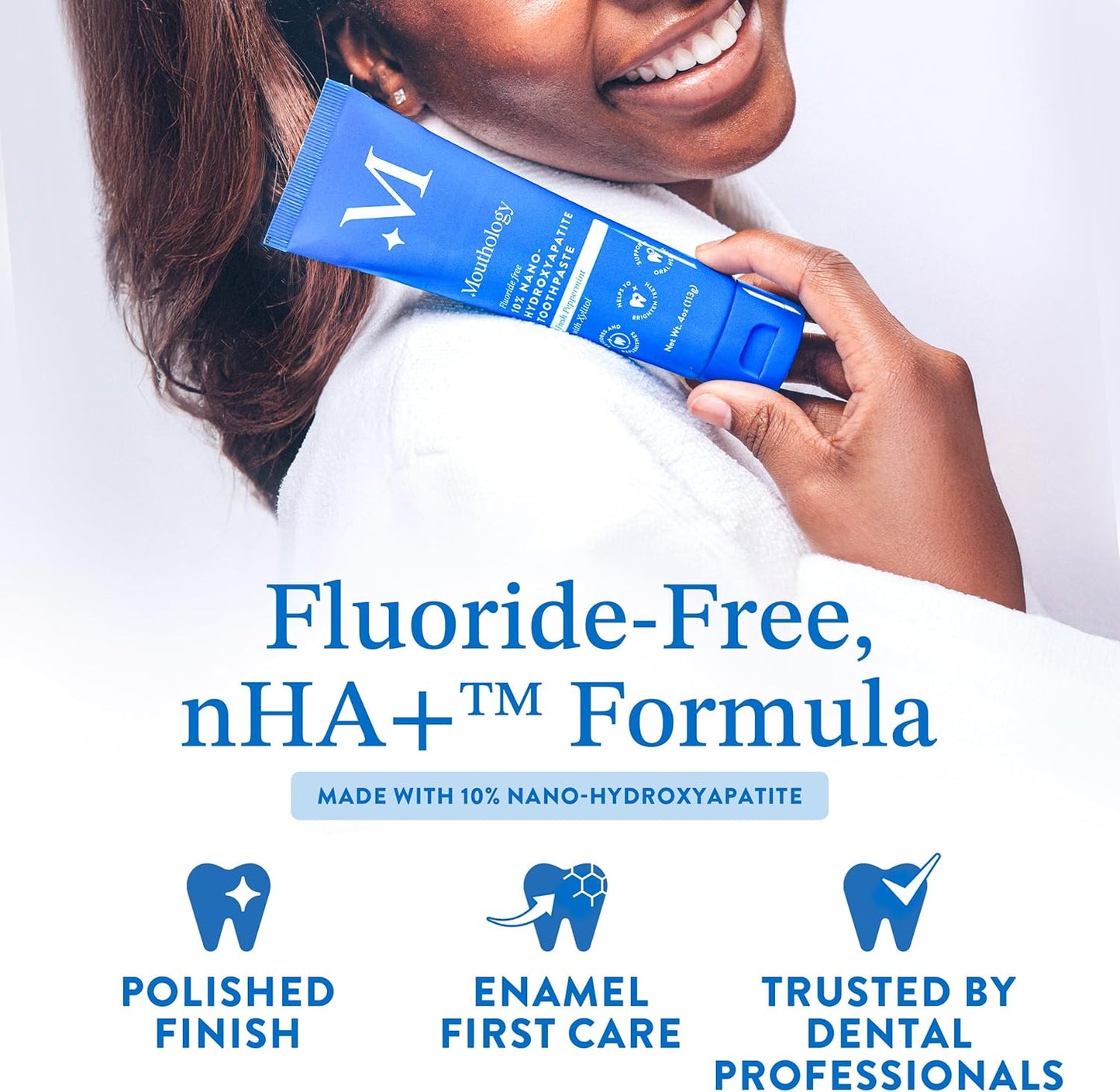 Mouthology 10% Nano Hydroxyapatite Toothpaste (6pk, Fluoride Free), Whitening*, Supports Enamel Care*, Appropriate for Sensitive Teeth*, SLS Free, Xylitol nHA Toothpaste Adults, Mint 4oz (USA Made)