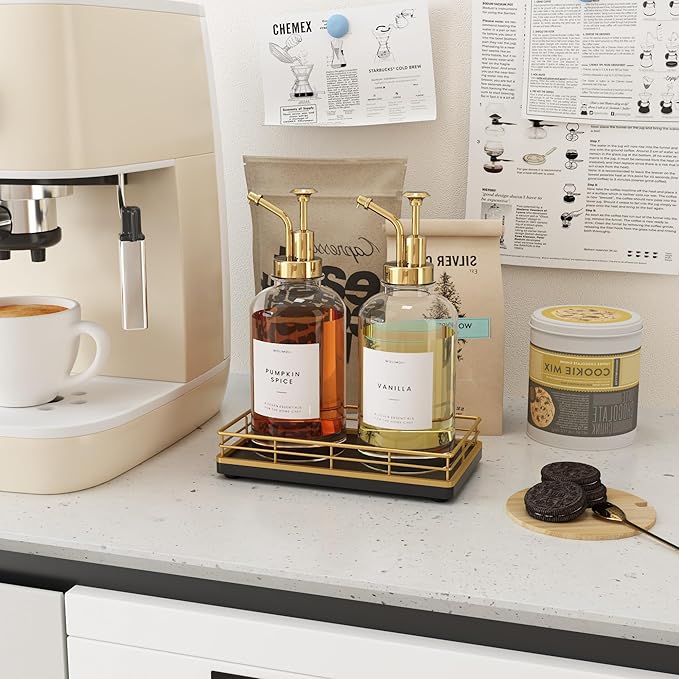 Wooden Decorative Tray, Oak 7.5" L Coffee Table for Kitchen Countertop Dresser Perfume Tray Jewelry Candle Nightstand Table Centerpieces for Dining Room Decor Black Gold