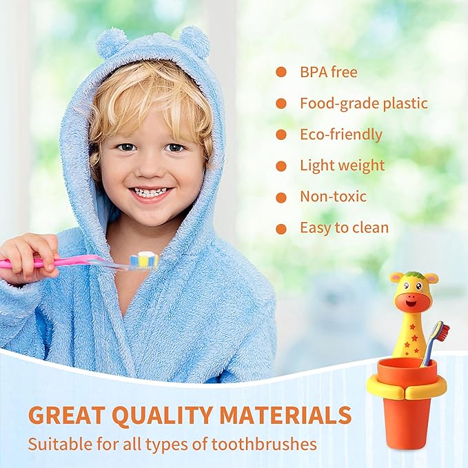 Kids Toothbrushes Holder Animal Tooth Cup Holder Wall Mounted Sucker Toothpaste Storage Set Cute Household Toothpaste Rack Mouthwash Cup Rack for Children,No Punching Shelf Bracket with Cup