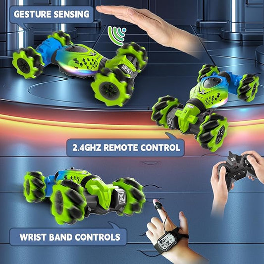 Remote Control Car - RC Drift Car for Boys Age 8-12, Gesture Sensing RC Stunt Cars 4WD Hot Wheels Cars Toy for Kids 4 5 6 7 8 9 10 Year Old Boy Birthday (Green)