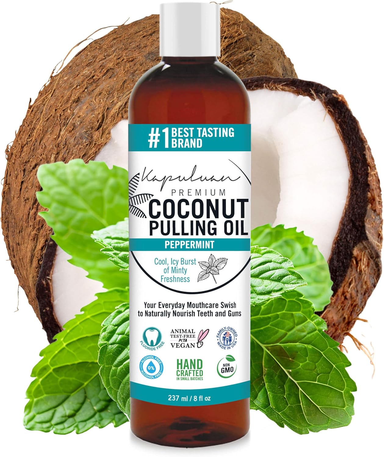 Kapuluan Coconut Oil Pulling for Teeth and Gums Mouthwash, 100% Pure and Natural, Non-GMO, Ayurvedic – Peppermint Pulling Oil