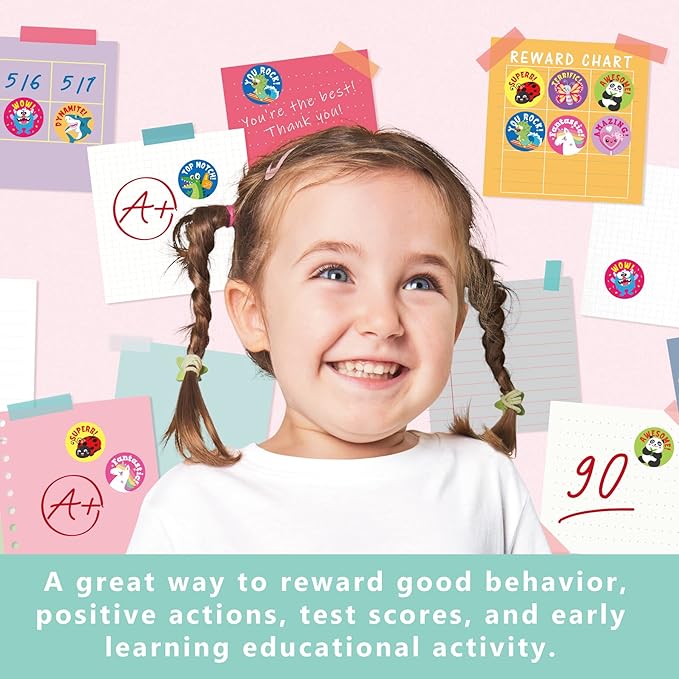 Gooji Small Reward Stickers for Kids, 1008 Pc. Sticker Pack for Teachers, Classroom, Motivational Class Supplies for Students, Boy Girl Toddler Good Job Incentive Behavior School Chart, 1” Round