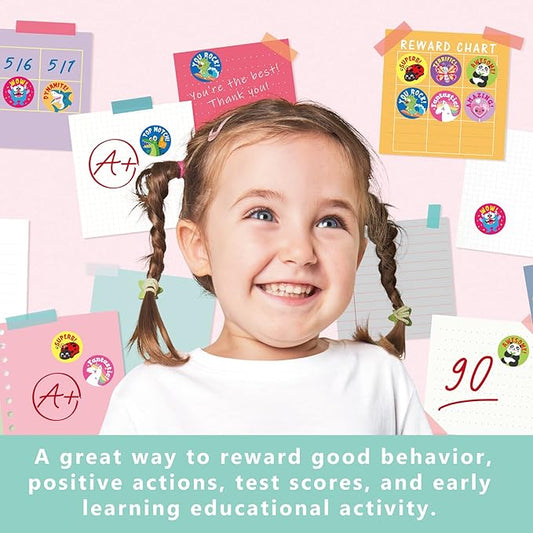 Gooji Small Reward Stickers for Kids, 1008 Pc. Sticker Pack for Teachers, Classroom, Motivational Class Supplies for Students, Boy Girl Toddler Good Job Incentive Behavior School Chart, 1” Round