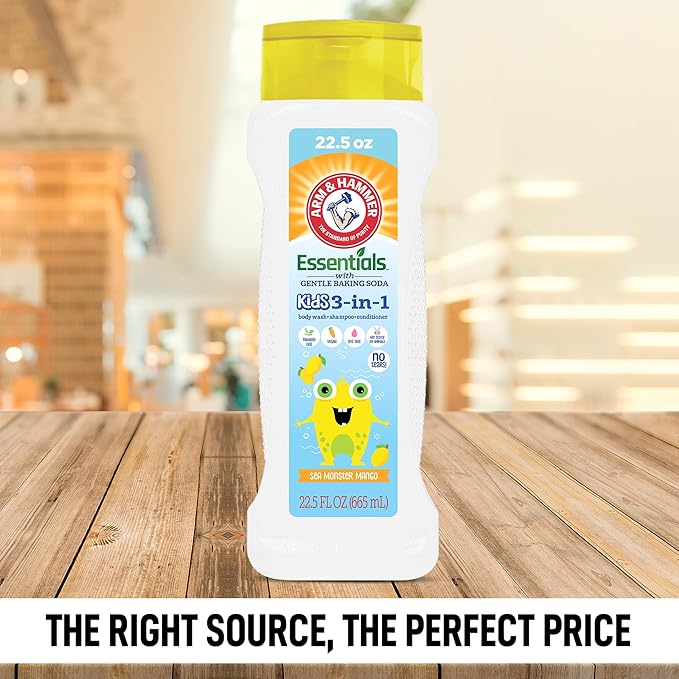 Arm & Hammer Essentials Kids Body Wash - 3-in-1 Sea Monster Mango 22.5oz - Non Toxic Kids Shampoo and Body Wash And Conditioner