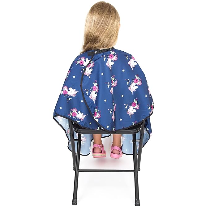 Kids Hair Cutting Cape - Unicorn Print, Water-Resistant Salon Cape with Snap Closure - Lightweight Barber Cape for Children’s Haircuts - Durable Kids Hairdresser Cape for Salon or Home