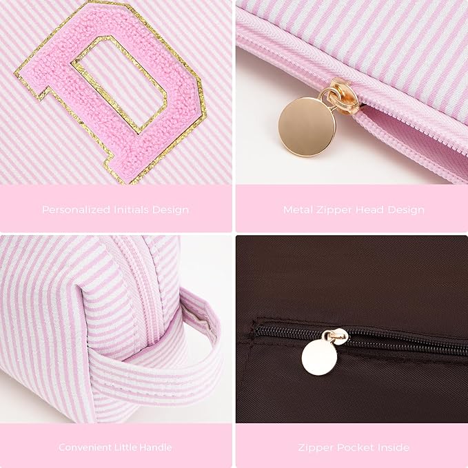 Personalized Makeup Bag for Women Girls - Fashion Cosmetic Bag Trendy Travel Toiletry Bag with Initials Letter - Teen Gifts - Pink,D