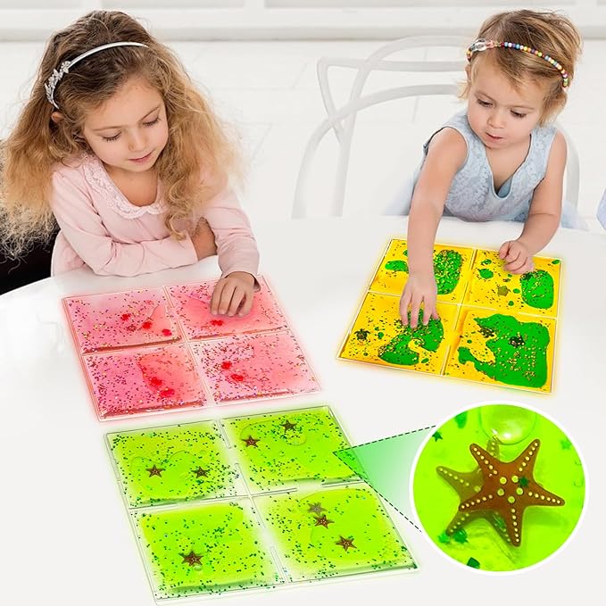 Liquid Sensory Soft Gel Tiles - 12" x 12" Square Multicolor Sensory Toys - Set of 9, Water Sensory Toys for Nurseries, Playrooms, Toddlers and Kids with Autism.