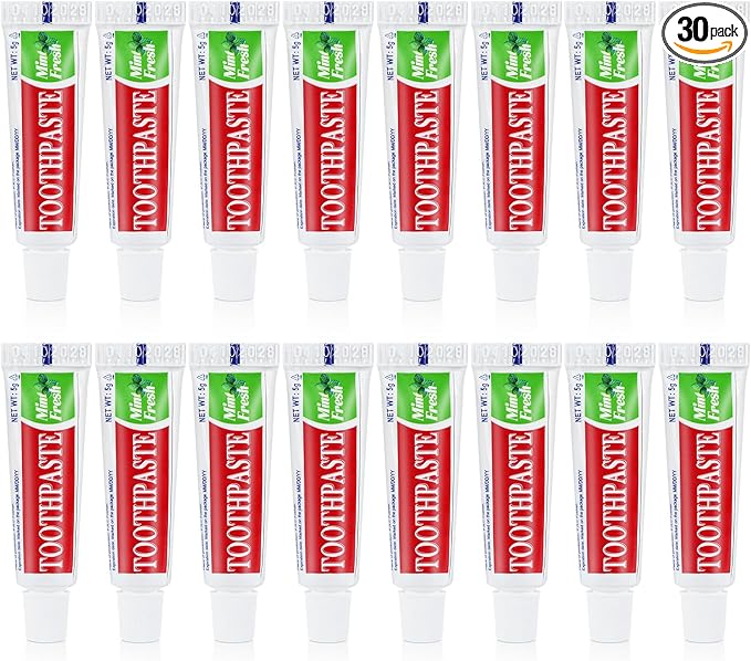30 Tubes Travel Size Toothpaste in Bulk, Disposable Mini Mint Compact Small Pocket Size Essential Toothpaste for Vacation Hotel Shelter Homeless Nursing Home Charity Camping Single Use 0.17 oz/ 5g
