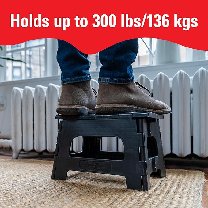 Kikkerland Rhino Foldable Step Stool – Holds Adults up to 300 Lbs, Best for Kitchen & Bathroom – Collapsible, Portable, Lightweight Stepping Stool with Sturdy, Non-Slip Design – Green, 8”