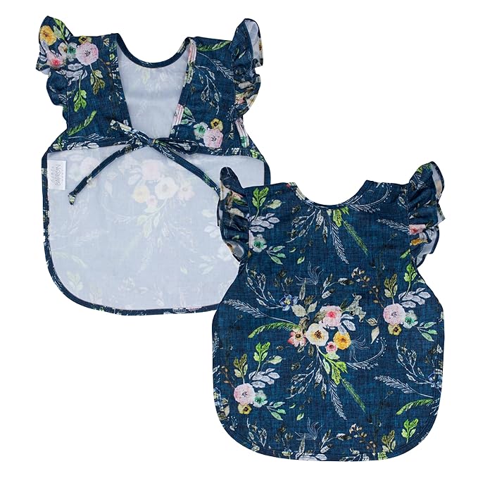 BapronBaby Flutter Boho Floral Bapron - No Neck Tie Safer Bib for Baby & Toddler - Soft Waterproof Stain Resistant - Machine Washable - Sz Preschool 3-5yrs