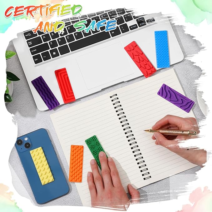 Ireer 6 Pcs Set of Silicone Sensory Strip Gifts for Christmas Stocking Stuffers Adhesives Anxiety Stickers Mental Health Stickers Fidget Textured Toys Calm Items Anxiety Relief for Adult Desk Office