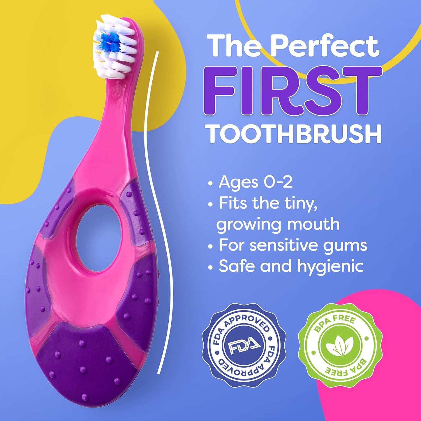 Baby Toothbrush 12 months and up - Toddler Toothbrush - Soft Bristles - Child Sized Brush Heads - Infant toothbrush - Kids Tooth Brush - Easy Storage - Girl Set (4-Pack, Pink & Purple - Color)