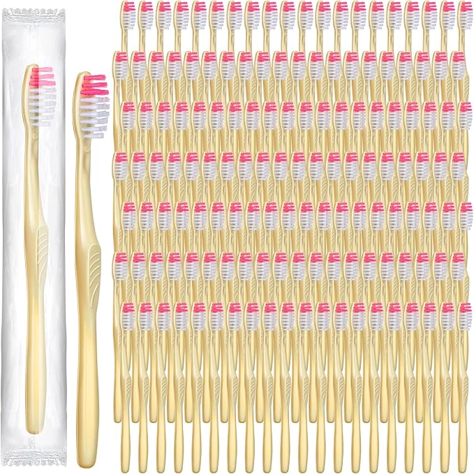 Tessco 1000 Pcs Disposable Toothbrushes Bulk Individually Wrapped Manual Soft Bristle Travel Toothbrushes Single Use Toothbrush for Homeless Hotel Toiletries Camping Office(Yellow)