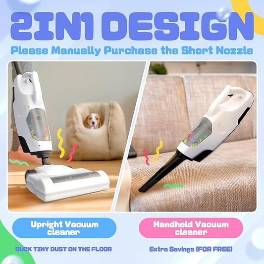 Toy Choi's 2-in-1 Kids Vacuum That Really Works - Toy Vacuum for Toddlers with Sound Effects, Pretend Play Kids Vacuum Cleaner, Household Housekeeping Toys for Boys Girls (White)