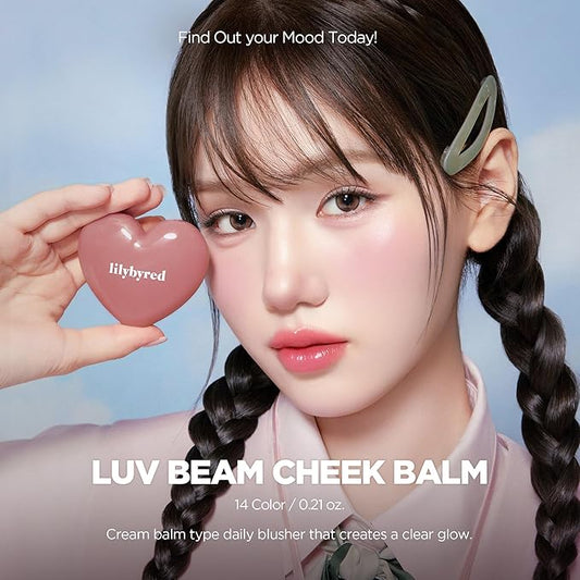 lilybyred Luv Beam Cheek Balm | Heart-Shaped Korean Cream Blush, Semi-Matte Finish, Long-Lasting, Blendable & Buildable, Soft Creamy Texture, Lightweight, Natural Flush, 0.12 oz. (13 Shy Pink)
