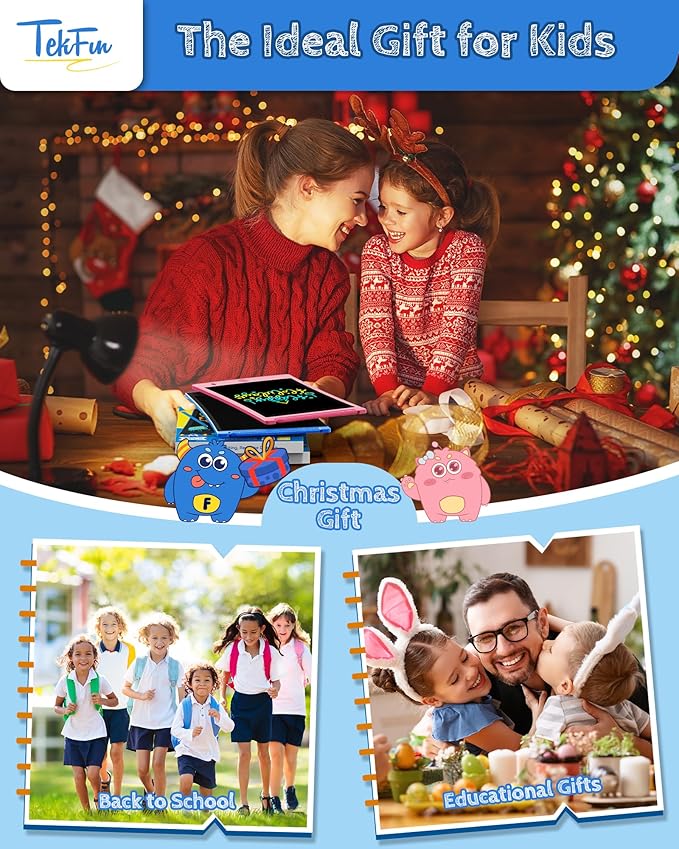 TEKFUN 4 Pack LCD Writing Tablet with Stylus, 8.5in Erasable Doodle Board Mess Free Drawing Pad for Kids, Car Trip Educational Toys Birthday Christmas Gift for 3 4 5 6 7 Girls Boys
