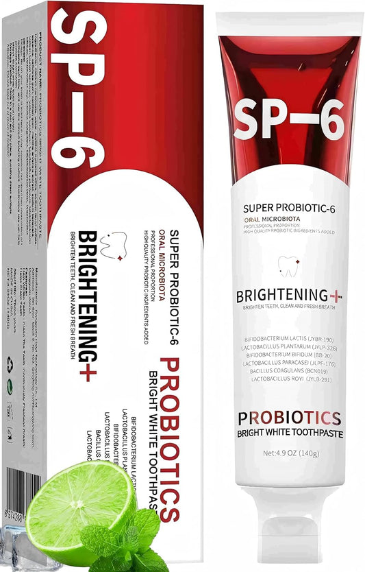 Sp-6 Probiotics Whitening Toothpaste, Sp-6 Ultra Whitening Toothpaste, Enhanced Formula with Enamel-Safe, Fluoride-Free, Fresh Breath Mint Flavor for Oral Health (1)