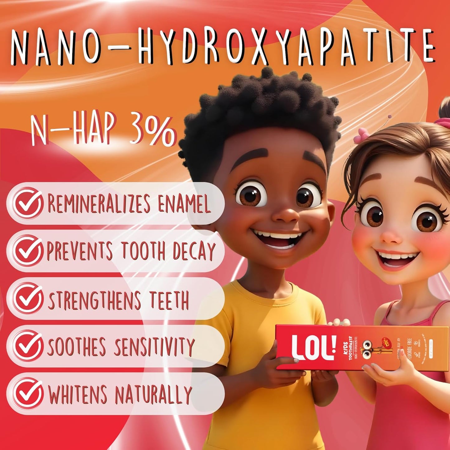 LOL Kids Toothpaste | Fluoride Free 2-Flavors Pack | Nano Hydroxyapatite Toothpaste, Probiotics, Vitamins A, C, E | Safe if Swallowed, No SLS | 1 Strawberry, 1 Cinnamon