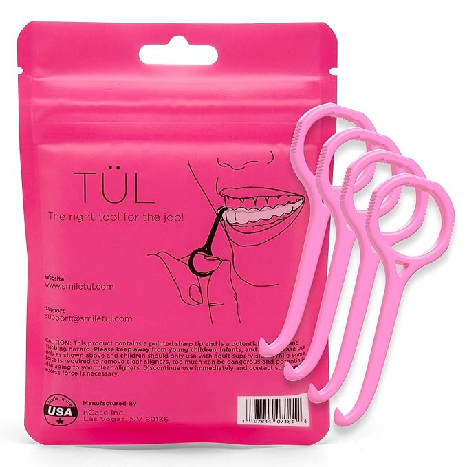 TÜL | Only Invisalign Remover Tool Made in the USA | Lifetime Replacements | Ortho Recommended Aligner Remover Tool & Retainer Remover Tool | Pink 4 Pack | Top Invisalign Accessories