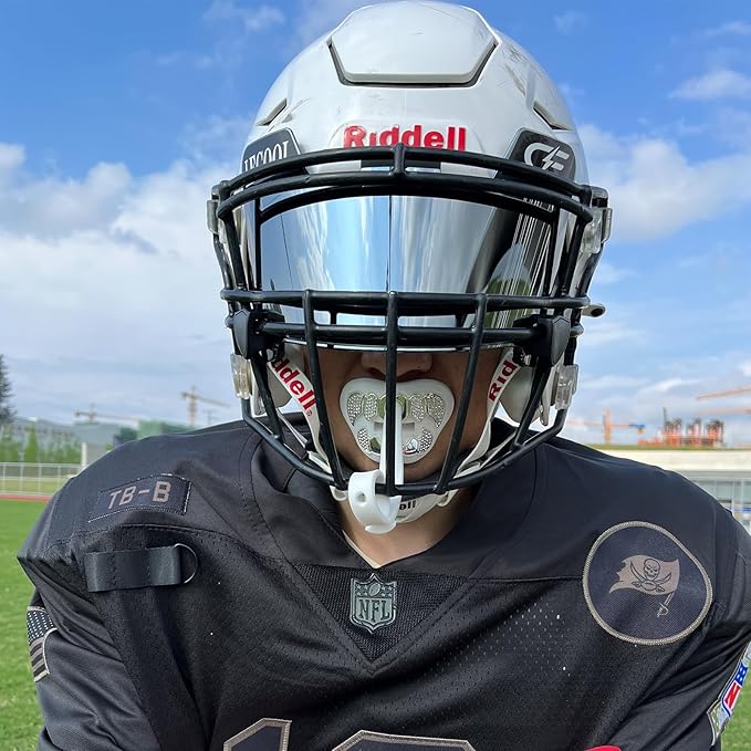 LeCool Football Mouth Guard with Connected Strap- 3D Beast Chrome Adult and Youth Mouth Guard-Mouth Piece for Sports for Maximum Air Flow and Teeth Protection