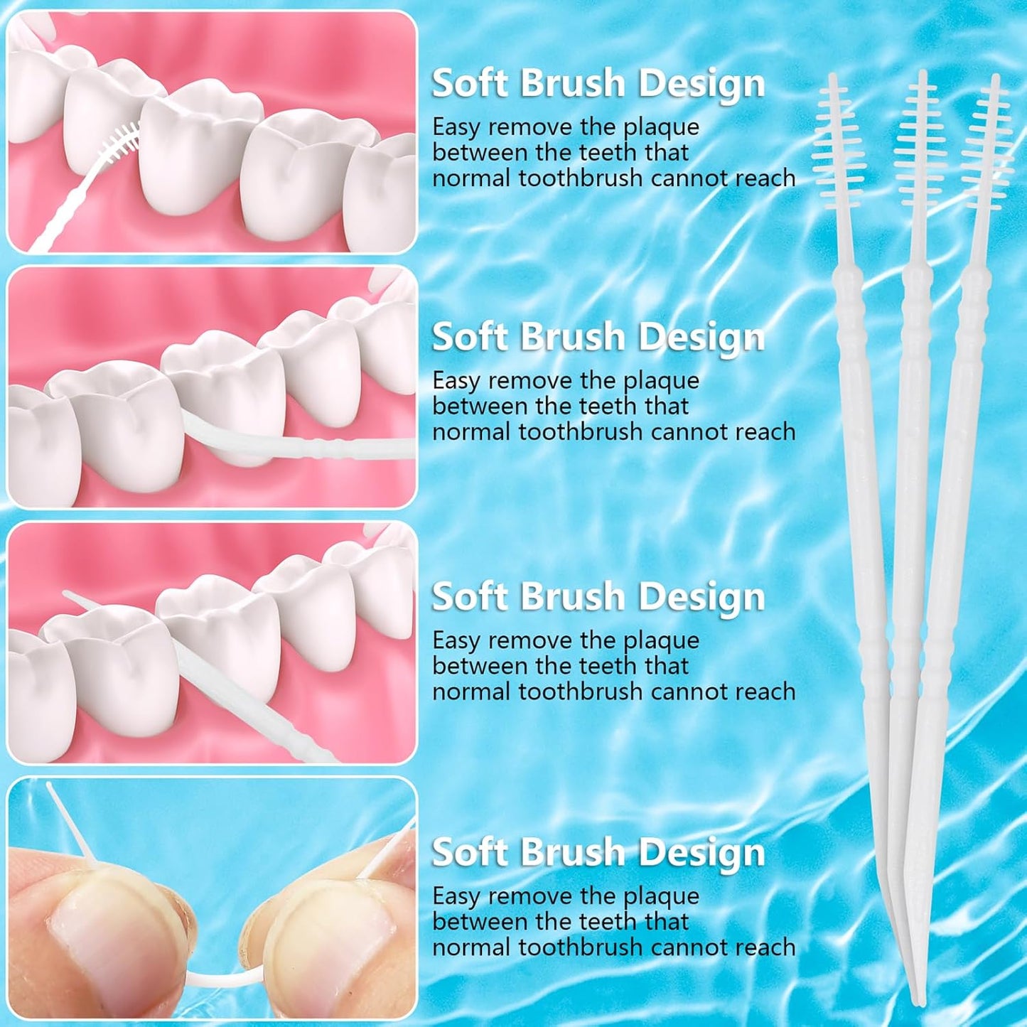 Brushpicks Interdental Toothpicks,Soft Bristle Dental Floss Picks Toothpicks,Helps Removes Plaque and Debris Between Your Teeth 600PCS (Pack of 5)