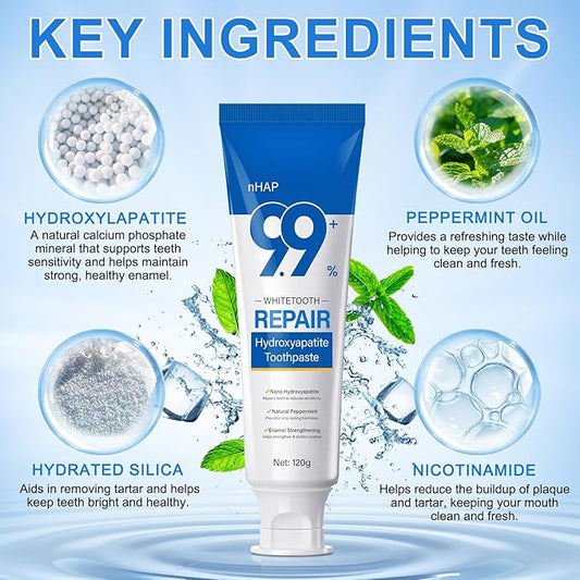 9.9% Hydroxyapatite Toothpaste 2 Pack, Nano Hydroxyapatite Toothpaste Protects Enamel and Strengthens Teeth, Cleans and Cares for Oral Health, Promotes Freshens Breath
