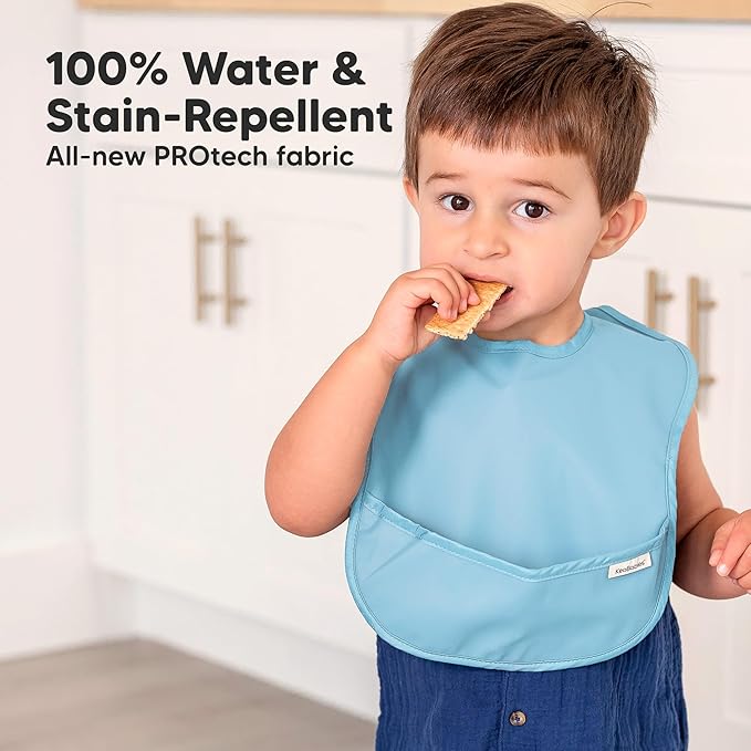 KeaBabies 3-Pack Waterproof Baby Bibs for Eating - Lightweight Toddler Feeding Bibs with Large Food Catcher, Mess Proof, Food-Grade Baby Eating Essentials, Easy to Put On & Clean (Ocean)