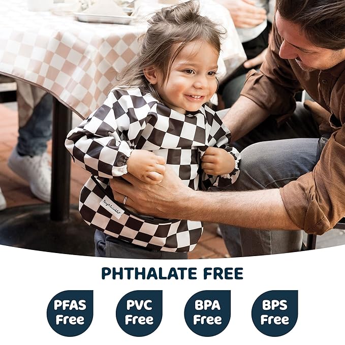 Tiny Twinkle Long Sleeve Bib for Babies & Toddlers – 2 Pack Waterproof Smock Bibs for Eating – Machine Washable & Mess-Proof, Baby Feeding Essential & Shower Must-Have (Taupe Lilac,6–24M)