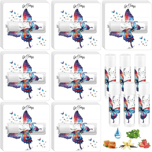 25 Pack Christmas Purple Butterfly Gifts Religious Bible Verse Lip Balms Bulk 5 Flavor for Women Men Christian Church Party Favors with Scripture Inspirational Gifts for Coworkers Staff