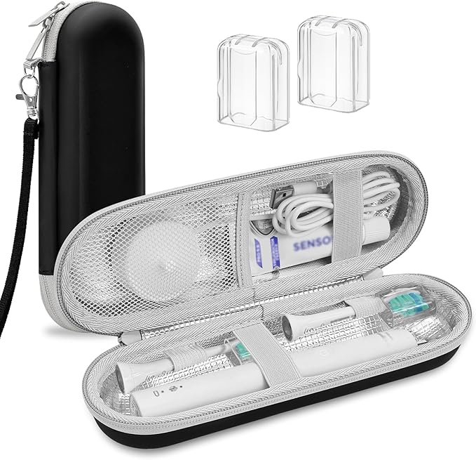 Electric Toothbrush Travel Case for Philips Sonicare 4100 6100 5100 6500 Series Electric Toothbrush, Hard EVA Toothbrush Protective Holder, Water-Resistant（Includes 2 Brush Head Covers）