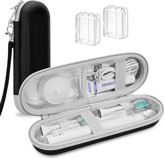 Electric Toothbrush Travel Case for Philips Sonicare 4100 6100 5100 6500 Series Electric Toothbrush, Hard EVA Toothbrush Protective Holder, Water-Resistant（Includes 2 Brush Head Covers）