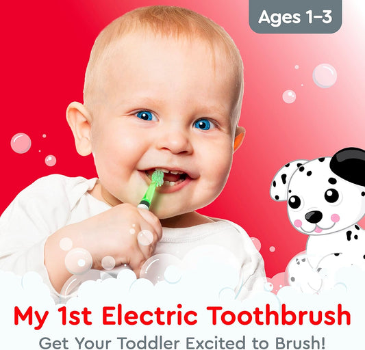 Brusheez Little Toddlers’ Sonic Toothbrush - Safe & Gentle Toothbrush for Ages 1-3 with Built-in, Light-Up 2-Minute Timer, Extra Brush Head, & Storage Base for First-Time Brushers (Spotty The Puppy)